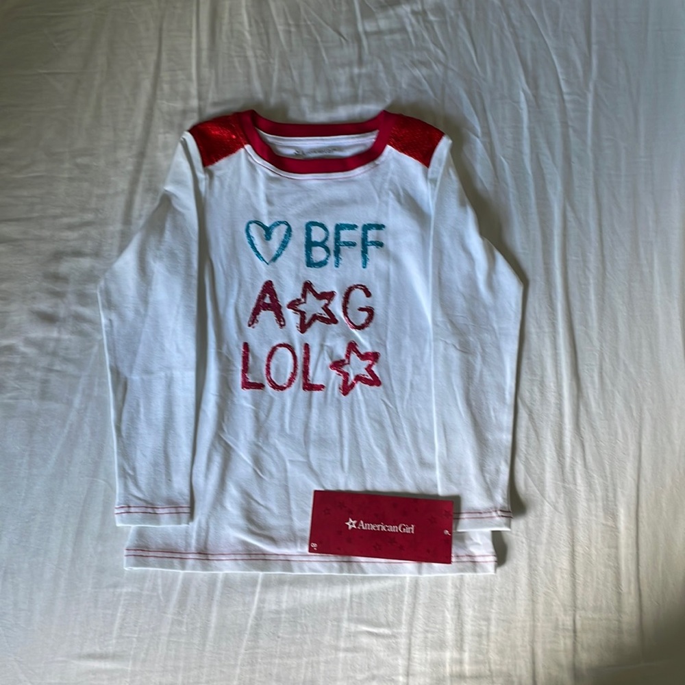 NWT American Girl BFF Long Sleeve Shirt Size XS (6) White with Red Sequence